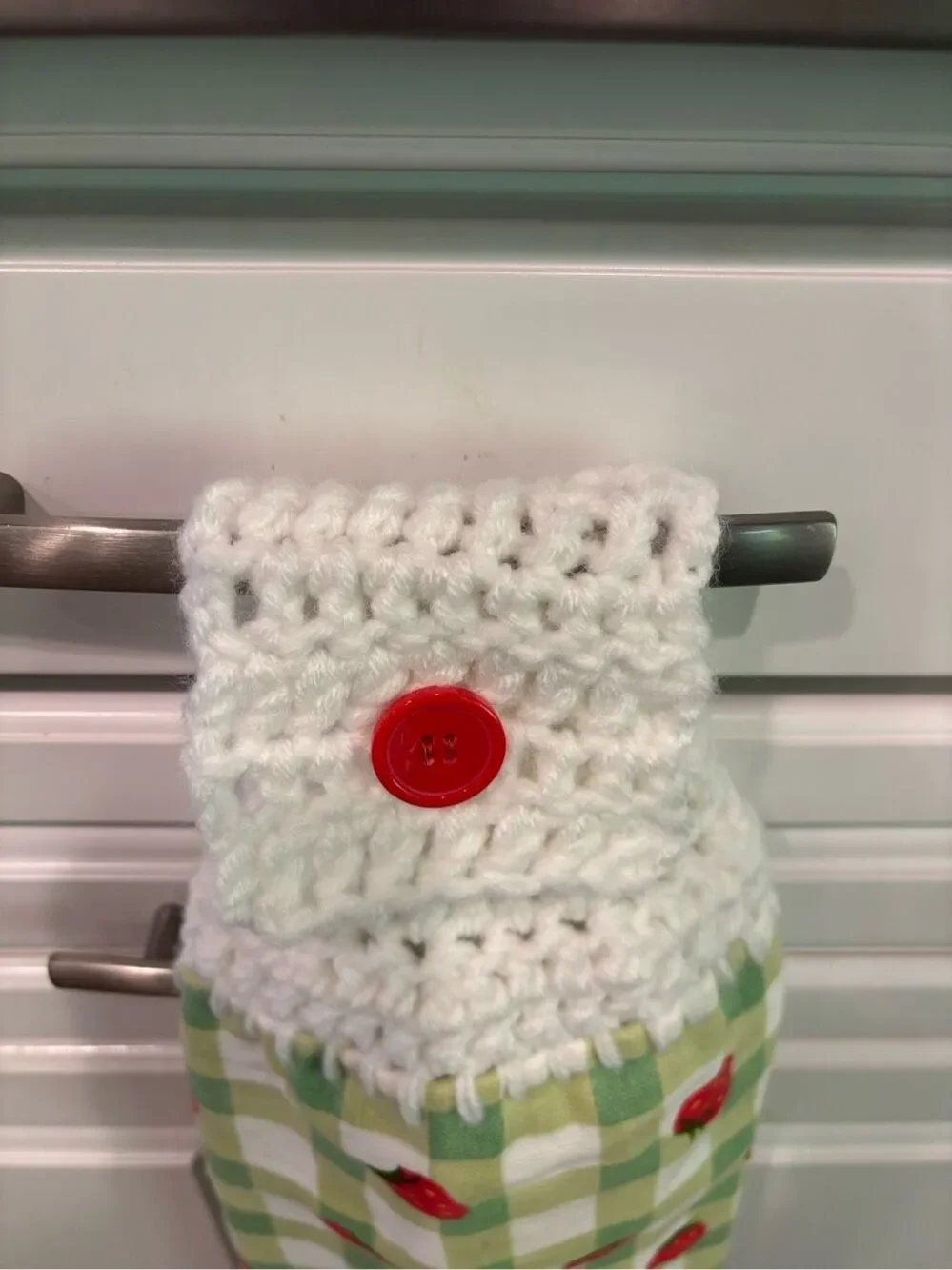 Crochet Top Kitchen Towel-Small strawberries